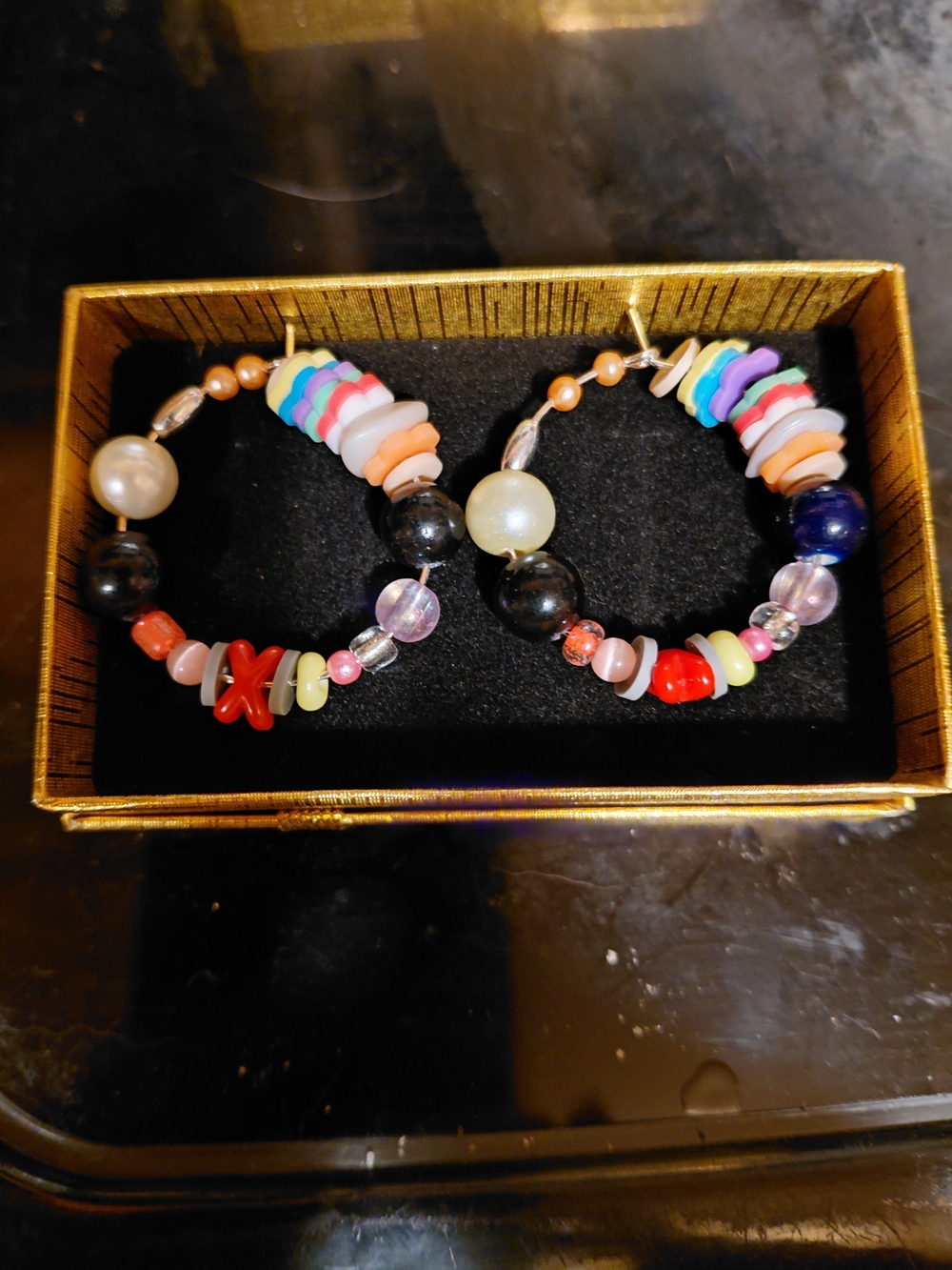 Colorful Multi-Bead Hoop Earrings - Pearl & Mixed Colors